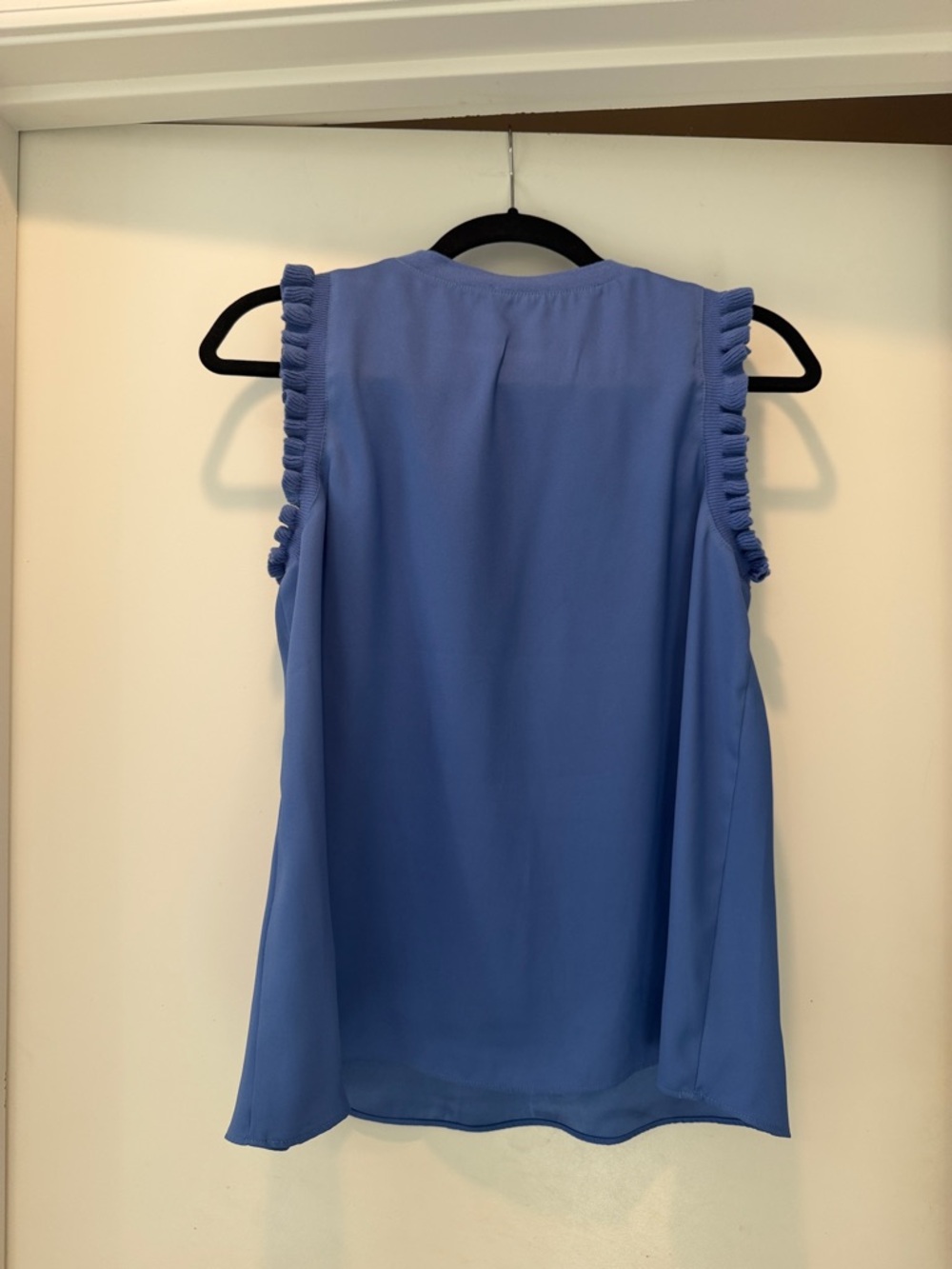 Express Sleeveless Ruffle Trim Shell Top - Blue - Picture 4 of 5